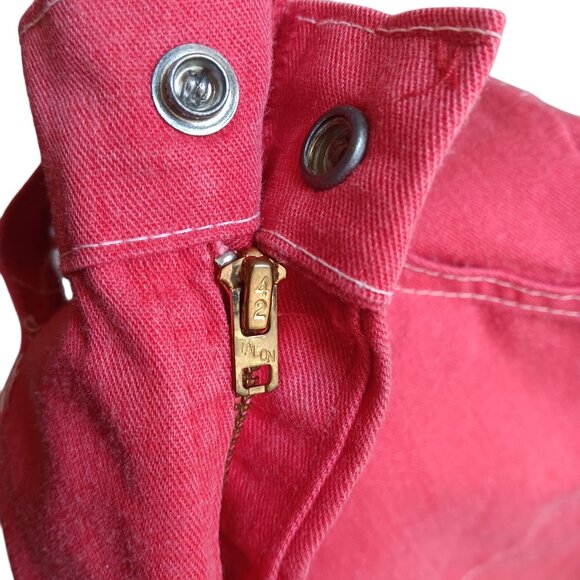 26x26 Vintage 70's Red Hippy Cotton Flare Pants With Patch Pockets Bellbottom - Picture 5 of 7